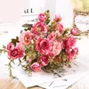 Decorative Flowers 7 Big Heads 35cm Length Pink Dahlia Silk Artificial Bouquet Fake For Wedding Home Outdoor Party Decoration