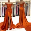 Off Shoulder Split Side High Sexy Orange Prom Dresses 2022 Cap Sleeve Plus Size paar Maid of Honor Jurk Avondjurken BC11177 2479