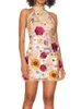 Podstawowe sukienki swobodne Taruxy Haft 3D Flower Bodycon Dress For Women Summer Slveless Backless Mini sukienki Temperament Slim Reresidos de Mujer Y240509