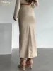 Jupes Clay Bodycon Brown Pu Leather Jupe féminine 2024 Fashion haute taille de la cheville