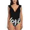 Kvinnors badkläder Zen Brush Love Word-Lettering-White Calligraphy One Piece Swimsuit Black Mesh Sexig Classic Backless Bodysuit