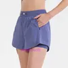 LUL Designer Pantalon de cyclisme pour femmes confortable Shortsnew Shorts de yoga de poche à fermeture éclair invisible avec des sports de course rapides et respirants pour les femmes