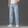 Light White Blue Lyocell Fabric Jeans For Men Summer Thin Business Straight Ben Loose Byxor Mens Casual Long Pants 240430