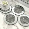 Matten kussens 4 pc's eenvoudige padglasspiegelspiegel 4x4inch gemalen diamanten cupmat tafelblad decor voor restaurant keukenbar eettafel 215X