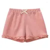 Shorts Summer Kids Elastic Waist Solid Color Girls Slievi Wtih Bow Short Beach Pants per biancheria intima per bambini 2-9y