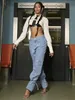 Y2K Trendy Women Cargo Jeans Street Taschen Side Knot Saum Baggy gerade Bein Hip-Hop-Denimhose Mujer 240510