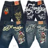 Men's Jeans Printed street jeans mens Y2K hip-hop high-waisted straight retro loose wide-leg pants denim trousers European and American Q240509