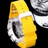 055 Schwarz Edelstahl Automatische Herren Skelett Zifferblatt Sapphire Kristall Sport Luxus Armbandwatch 5 Farben Gummigurt