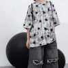Roupas Conjuntos 2024 Coreanos de verão bebê menino 2pcs Conjunto de roupas de cinco pontas de estampa de cinco pontas de camiseta versátil elástica jeans de jeans