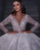 Скромное v-образное платье невесты с длинным рукавом Sparkly Seaders Свадебное платье 2024