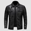 Herrmotorcykel läderjacka stor storlek Pocket Black Zipper Lapel Slim Fit Male Spring Autumn High Quality Pu Coat 240430
