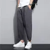 M5xl!Sommer Casual Hosen Herren vielseitige Baumwollwäsche losen koreanischen Stil Trendy Crop 240422