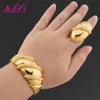 18K Gold Color Cuff Bangle with Ring Set Dubai Round Beads Design Luxury Italian African Bracelet Wedding Daily Wear Jewelry 240510