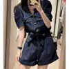 Les combinaisons pour femmes Rompers Denim Assuites pour femmes Tops Toison Contrus ContuSt Vintage Loose Wide Jam Shorts Rompers One Piece Offits Women Clothing Y240510