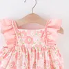 Girl Dresses 2/piece Summer Dress Bag Cartoon Small Flower Print Korean Version Cute Flying Sleeve