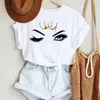 T-shirt féminin Femmes Maquillage Lettre drôle Nouveau Eye Eyel Fashion Cartoon Summer Lady Print T Élégant t Top Tshirts T-shirt Y240506