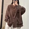 Blouses pour femmes Johnature 2024 Femme Spring Linen rétro Retro Long Couleur Couleur Casual Shirt Fashion Niche Loose Neck Vintage