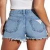 Kvinnors shorts sommar 2024 mode euro-amerikansk stil kvinnor mitt midja varm borr tvättat trasigt hål rak typ denim shorts y240504