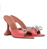 2024S/S AMINA MUADDI ROSIE SANDALS SHOES KVINNER BOWED LINERED MULES SLIP PÅ SIPPERS Party Wedding Jeweled Flower-Embellation High Heels