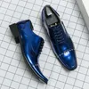 Casual Shoes Blue Gold Men Wedding Fashion Bright Leather Derby Pointed Toe Flats Party Dance Trend