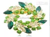 2 Inch Gold Plated Green and Lime Rhinestone Crystal Wreath Flower Brooch4176999