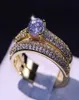 丸ごとの手作りの高級ジュエリー925 Sterling SilverGold Fill 5A Cubic Zirconia CZ Diamond Office Bridal Ring Set798388562798