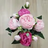 Decoratieve bloemen Kunstmatige bloemroze roze roos boeket 5 Big Head 4 Small Bud Bride Wedding Fake Peony Party Home Room Decoratietafel