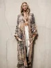 Bohemian Tie dye Striped Self Belt Kimono Long Tunic Sexy Swimsuit Bikini Coverups 2024 Women Summer Cozy Beachwear Dress Q1314 240426