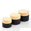 Packing Bottles Wholesale 5G-50G Black Frosted Glass Jar Cream Round Cosmetic Jars Hand Face Bottle With Wood Grain Er Drop Delivery O Dhws7