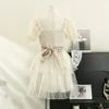 Festklänningar sommar fransk mode fairy bow klänning kvinnor kort ärm elegant a-line ruffles y2k mini koreansk kawaii bollklänning