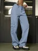 Y2K Trendy Women Cargo Jeans Street Taschen Side Knot Saum Baggy gerade Bein Hip-Hop-Denimhose Mujer 240510