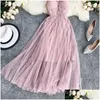 Basic Casual Dresses Summer Bling Stars Sequin Dress Women Vintage V Neck Y Mesh Vestidos Mujer Ladies Spaghetti Strap Party Tle 2022 Dhfpr