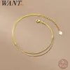 WantMe 925 Sterling Silver Simple Double Snake Bone Ball Charme ketting
