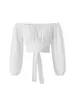 Women's T Shirts Women S Off Shoulder Long Sleeve Crop Tops Solid Tie Knot Back Ruched T-Shirts Tube