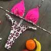 Женские купальники с двумя частями набор бикини леопардового припечатка Halter Cherry Thong Sexy High-Tail