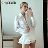 Casual jurken chicever patchwork ruches jurk voor vrouwen revers lange mouw hoge taille single breasted vouwen mini vrouwelijk zomer 2024