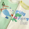 T-shirts Amila Baby meninos camiseta verão 2023 Novo animal de desenho animado fofo Print Splice Fake Two Casual Round Neck Childrens Clothing 0-6yl2405