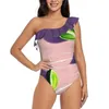 Frauen Badebekleidung Frucht 10 tiefe V-Ausschnitt-Halfter-einteilige Badeanzug Damen Monokini Beach Badeanzüge Limette Zitrusfrüchte hellrosa Grün