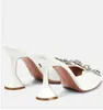 2024S/S AMINA MUADDI ROSIE SANDALS SHOES KVINNER BOWED LINERED MULES SLIP PÅ SIPPERS Party Wedding Jeweled Flower-Embellation High Heels