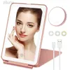 Compact Mirrors New makeup mirror with 10X magnifying glass 72 LED light dressing mirror 3 color light travel mirror compact cosmetic folding mirror d240510