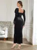 Casual Dresses Elegant Women's Velvet Long Dress Fashion Sleeve Hollow Out Bodycon Fishtail Celebrity Cocktail Evening Party Vestido