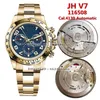 12 styles de haute qualité JH V7 40mm Cal 4130 Automatic Chronograph Mens Watch 116508 Blue Dial 18K Bracelet Gold Gents Gents de montres 248R