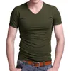 Extension Lycra V Collar Mens T-shirt Couleur continue Tshirt à manches courtes pour hommes masculins Slim Tshirt 240510