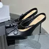 Pantofole tacchi da ballerina fiocchi in pelle di metallo bordi abbinati sottili scarpe di lusso alte