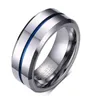 Men Tungsten Steel Groove Band anneaux en alliage dur bleu 8 mm taille 7-13 Bijoux de mariage de mode4810288