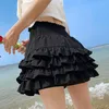 Faldas Summer Skirt Skirt Women Tiered Anti-Eptied Solid Color Mini Mujer Elástica de ropa de moda de cintura alta