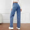 Women's Jeans Denim jeans womens straight pants washed high waisted loose pockets basic ankle length Y2k blue pantsL2405