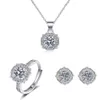 Elegant Lab Diamond Jewelry Set 925 Sterling Silver Party Wedding Rings oorbellen ketting voor vrouwen beloven moissanite sieraden 307T