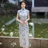 Etnisk kläder Kvinnlig elegant temperament qipao retro traditionell kinesisk klänning stor storlek 3xl vestidos vintage knapp mandarin krage