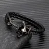 Bracelets Charm MKENDN Fashion Acecho inoxidable Anchor Black Men Bracelet Cuero genuino Punk Rock Bangles Accesorios de joyería Y240510